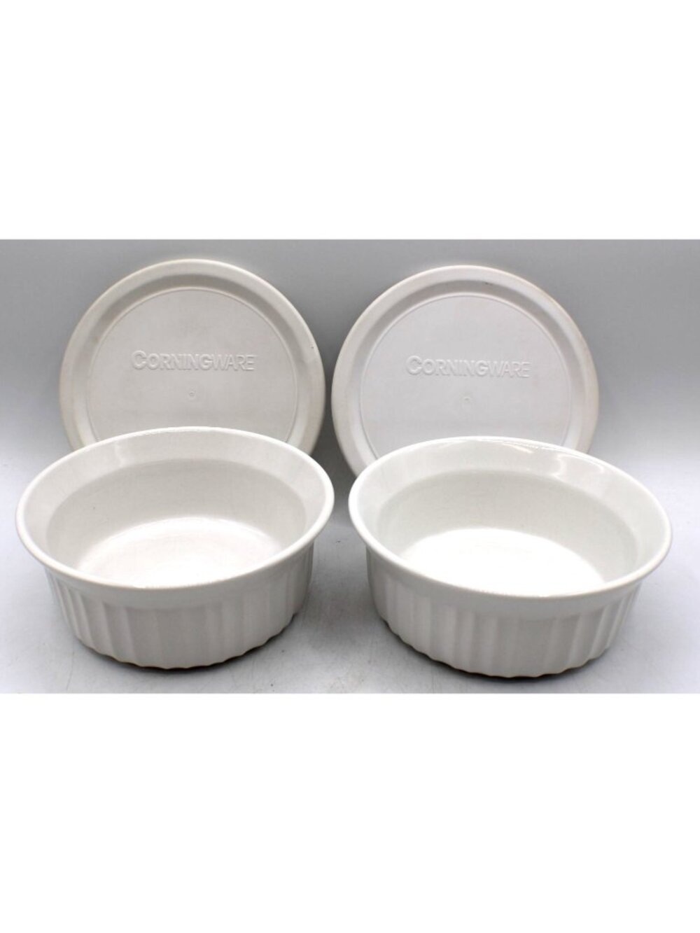 CorningWare French White 16oz Ramekins W/ Lids Stoneware Microwave and Oven Safe